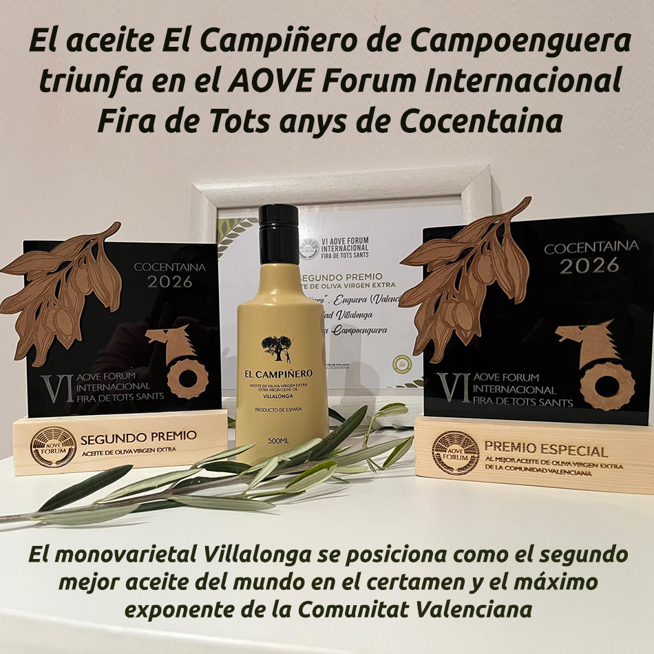 El aceite El Campiñero de Campoenguera triunfa en el AOVE Forum Internacional Fira de Tots anys de Cocentaina