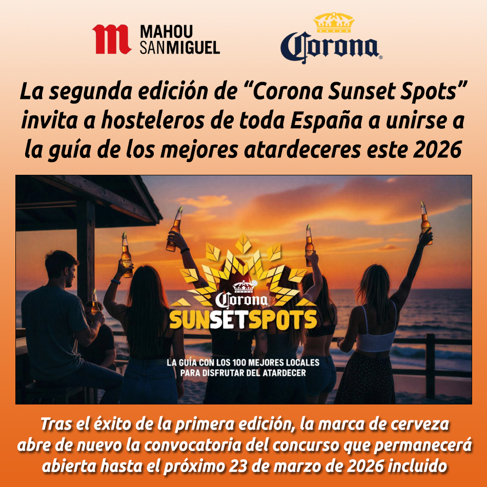 La segunda edición de “Corona Sunset Spots” invita a hosteleros de toda España a unirse a la guía de los mejores atardeceres este 2026