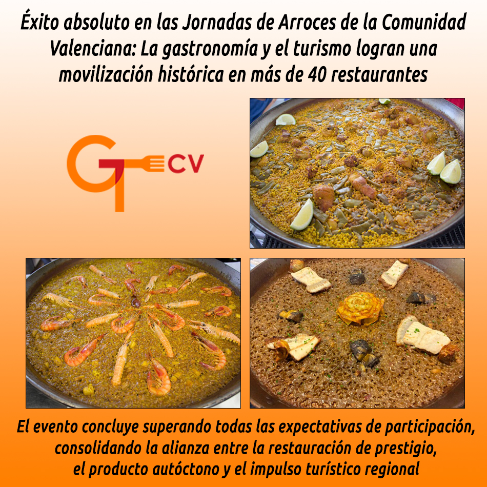Éxito absoluto en las Jornadas de Arroces de la Comunidad Valenciana: La gastronomía y el turismo logran una movilización histórica en más de 40 restaurantes
