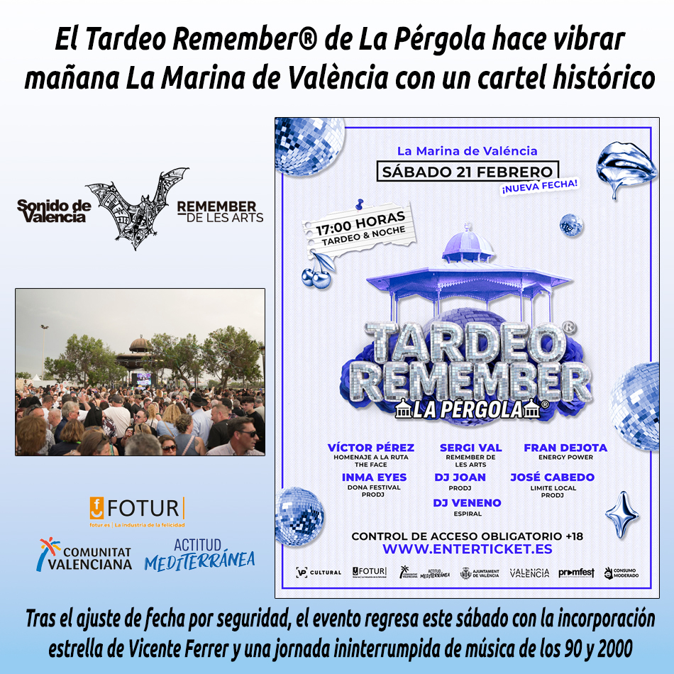 El Tardeo Remember® de La Pérgola hace vibrar mañana La Marina de València con un cartel histórico